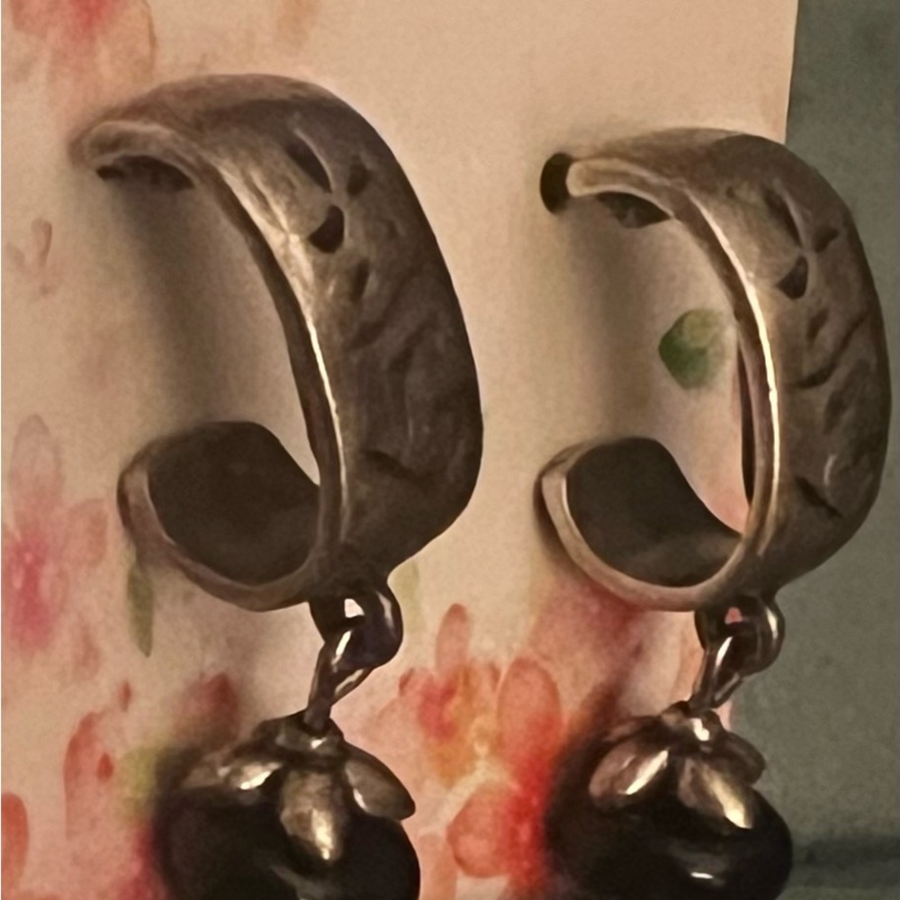Brighton Silver Earrings with Black Bead Accents - Picture 2 of 4